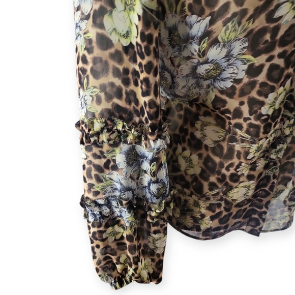 White House Black Market Leopard Floral Chiffon Blouse M - Picture 8 of 12
